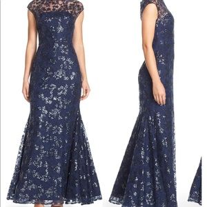 Vera Wang Midnight Blue Lace Maxi Dress